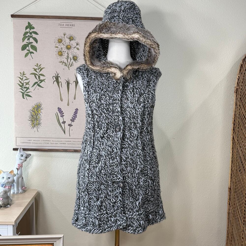 Fur Lined Hooded Sweater Vest Forest Mori Kei Himekaji Gloomy Coquette Morute XL